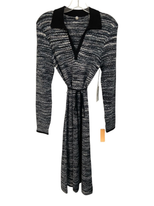 Margaret O'leary Size S Black, Blue, White Viscose & Polyester Collar Knit Dress Black, Blue, White / S