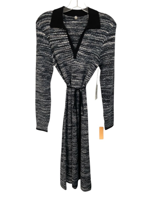 Margaret O'leary Size S Black, Blue, White Viscose & Polyester Collar Knit Dress Black, Blue, White / S