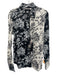 Cino Size XL Blue & Black Cotton Long Sleeve Abstract Floral Buttons Collar Top Blue & Black / XL