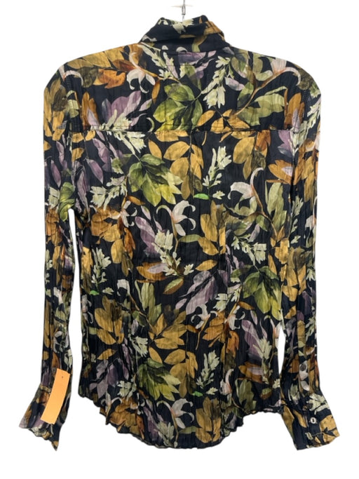 Cino Size XS navy blue, yellow, green Viscose Satin Abstract Floral Buttons Top navy blue, yellow, green / XS