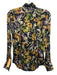 Cino Size XS navy blue, yellow, green Viscose Satin Abstract Floral Buttons Top navy blue, yellow, green / XS