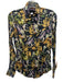 Cino Size XS navy blue, yellow, green Viscose Satin Abstract Floral Buttons Top navy blue, yellow, green / XS