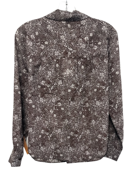 Margaret O'leary Size XS Brown & White Cotton Long Sleeve Floral Print Top Brown & White / XS