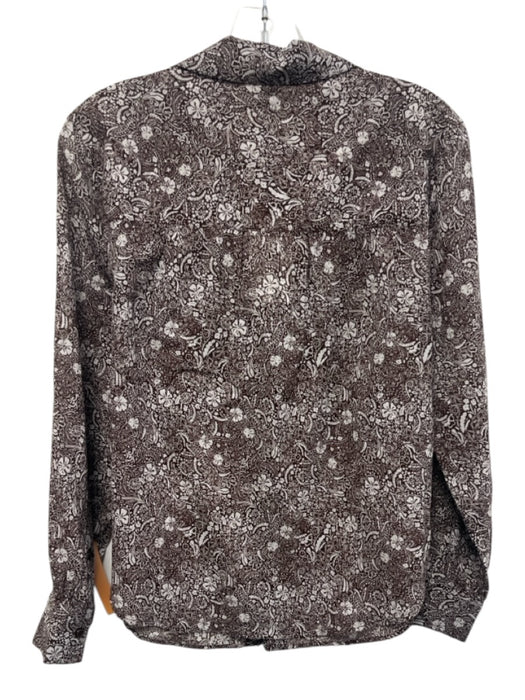 Margaret O'leary Size XS Brown & White Cotton Long Sleeve Floral Print Top Brown & White / XS