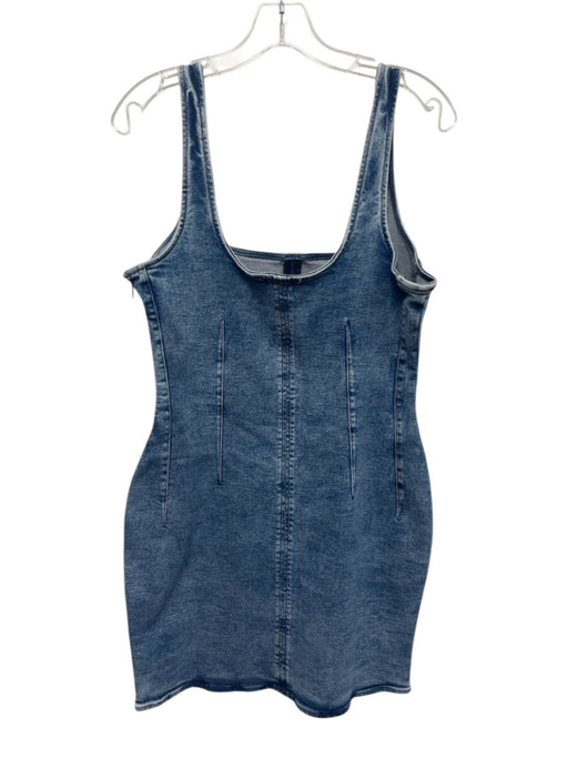 Good American Size L Medium Wash Cotton Denim Sleeveless Scoop Neck Darted Dress Medium Wash / L