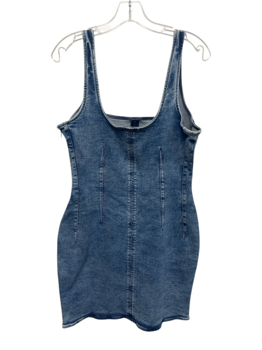 Good American Size L Medium Wash Cotton Denim Sleeveless Scoop Neck Darted Dress Medium Wash / L