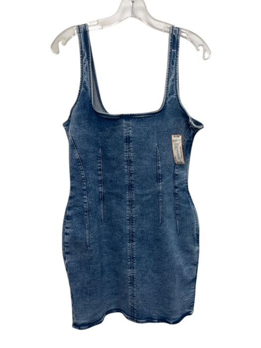 Good American Size L Medium Wash Cotton Denim Sleeveless Scoop Neck Darted Dress Medium Wash / L
