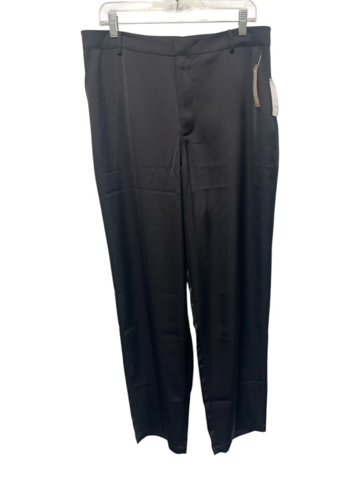 Good American Size 14/32 Black Polyester Satin Zip Fly Straight Leg Pants Black / 14/32
