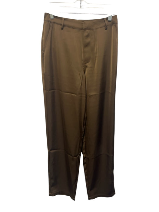 Good American Size 2/26 Ochre Brown Polyester Satin Zip Fly Straight Leg Pants Ochre Brown / 2/26