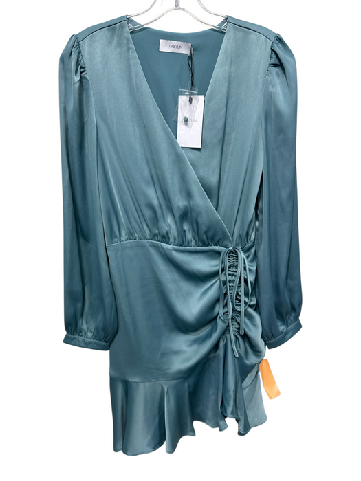 Greylin Size XS Mist Blue Polyester Surplice Tie Detail Ruched Dress Mist Blue / XS