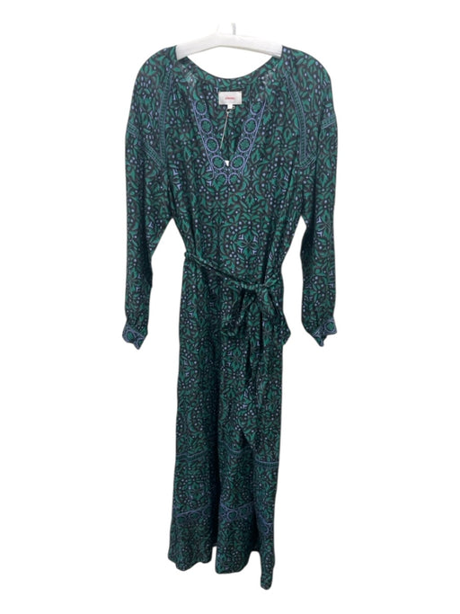 XiRENA Size Large Greenl, Lavender & Black Cotton Blend Leaves & Abstract Dress Greenl, Lavender & Black / Large