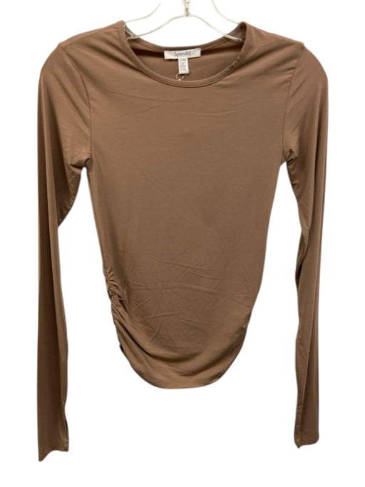 Splendid Size XS Brown Modal Blend Long Sleeve Gathered Detail Stretch Top Brown / XS