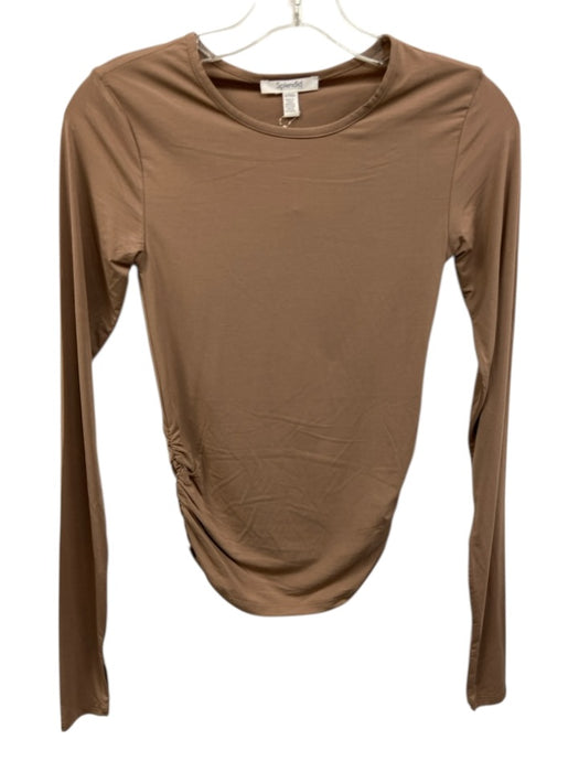 Splendid Size XS Brown Modal Blend Long Sleeve Gathered Detail Stretch Top Brown / XS