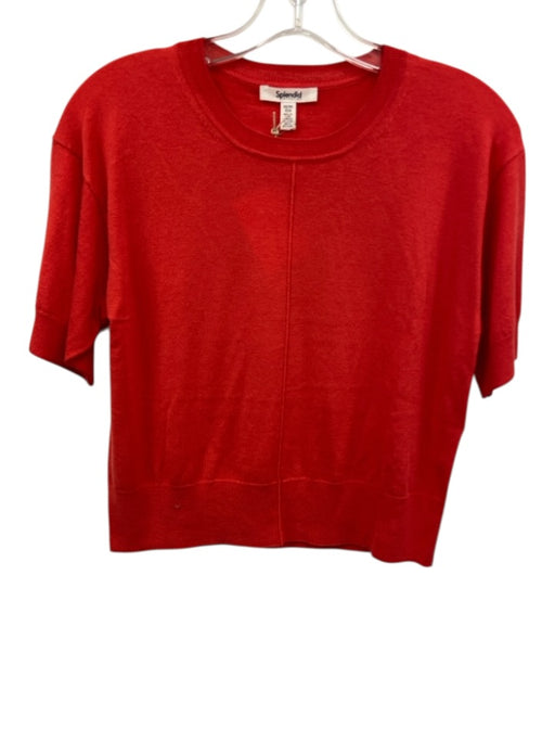 Splendid Size XS Red Orange Viscose Blend Short Sleeve seam detail Top Red Orange / XS