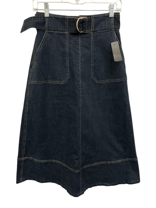 Ted Baker Size 2 Dark Wash Cotton Denim Contrast Stitch Pockets A Line Skirt Dark Wash / 2