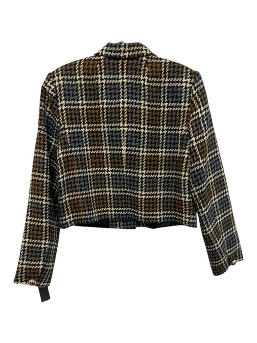 Ted Baker Size 2 Brown, Gray & Beige Acrylic Houndstooth check Crop Jacket Brown, Gray & Beige / 2