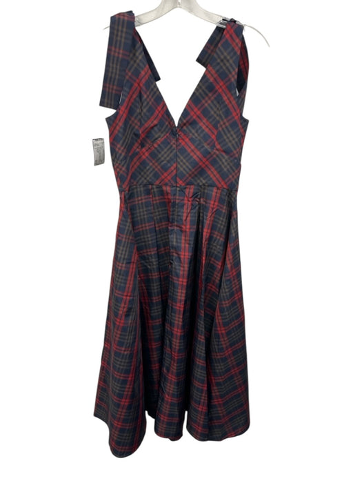 Ted Baker Size 2 Red, Navy & Brown Polyester Sleeveless Plaid Fit & Flare Dress Red, Navy & Brown / 2