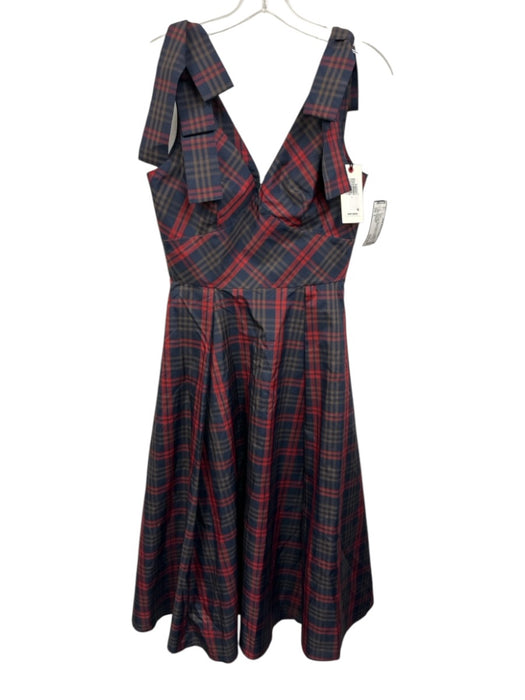 Ted Baker Size 2 Red, Navy & Brown Polyester Sleeveless Plaid Fit & Flare Dress Red, Navy & Brown / 2