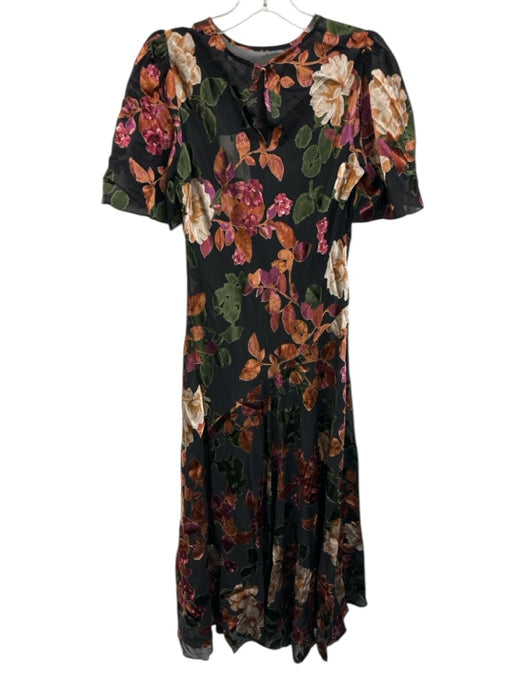 Ted Baker Size 2 Brown, Black & Multi Polyester Semi Sheer Floral Maxi Dress Brown, Black & Multi / 2