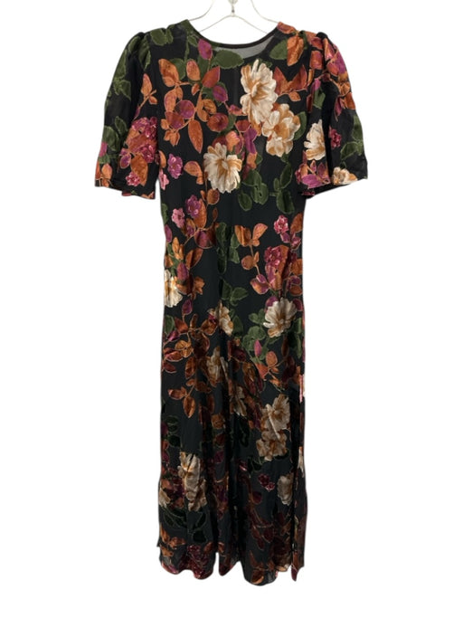 Ted Baker Size 2 Brown, Black & Multi Polyester Semi Sheer Floral Maxi Dress Brown, Black & Multi / 2