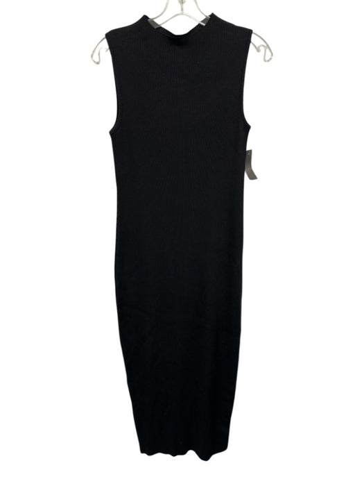 Le AL.X Size S Black Cotton Blend Ribbed Sleeveless Wide Neck Sheath Dress Black / S