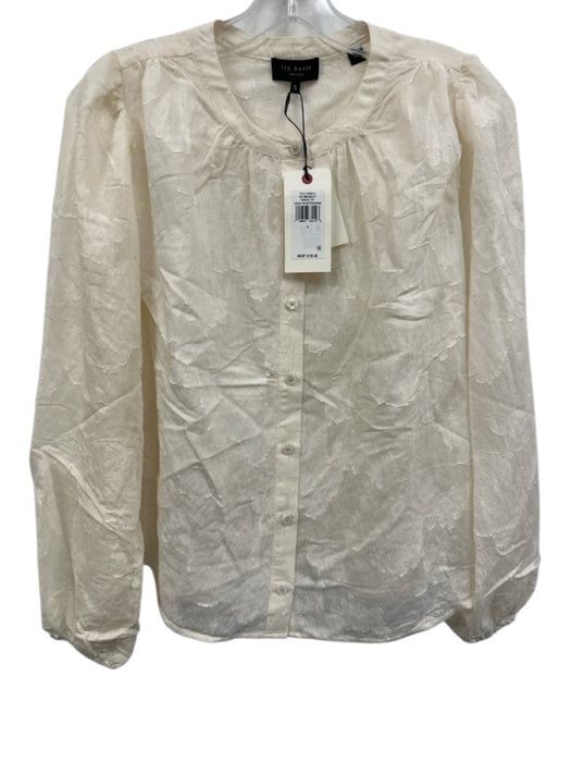 Ted Baker Size S Cream Viscose Blend Long Balloon Sleeve Floral Top Cream / S
