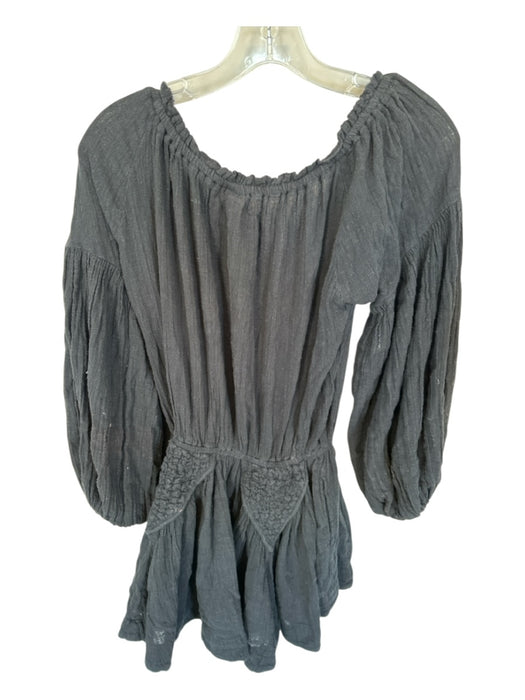 Free People Size XS Black Cotton Long Balloon Sleeve Elastic Waist Dress Black / XS