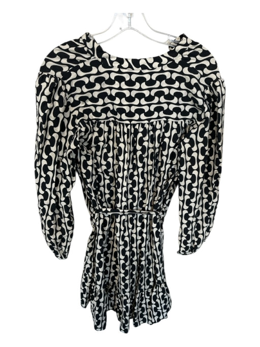 Zara Size S Cream & Black Long Sleeve Abstract Belted Dress Cream & Black / S