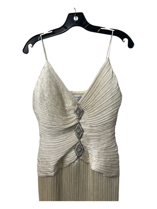 Morton Myles Size 12 Ivory No Fabric Tag Micropleat Crinkle V Neck Dress Ivory / 12