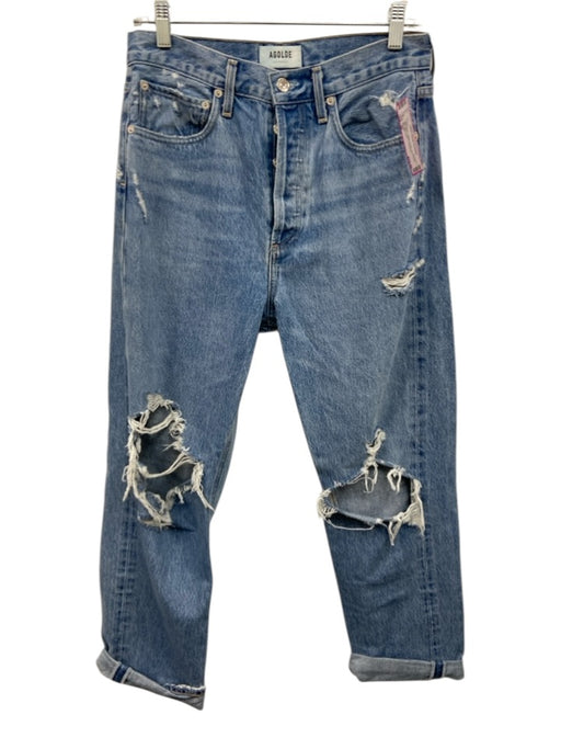 Agolde Size 26 Light Wash Cotton Denim Distressed High Rise Cuffed Jeans Light Wash / 26