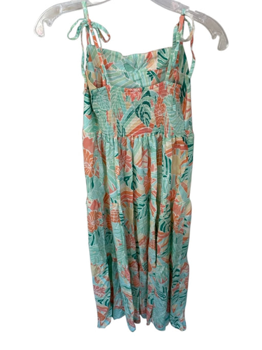 Kenny Flowers Size M Sage & Orange Rayon Tie Straps Tropical Smocked Back Dress Sage & Orange / M