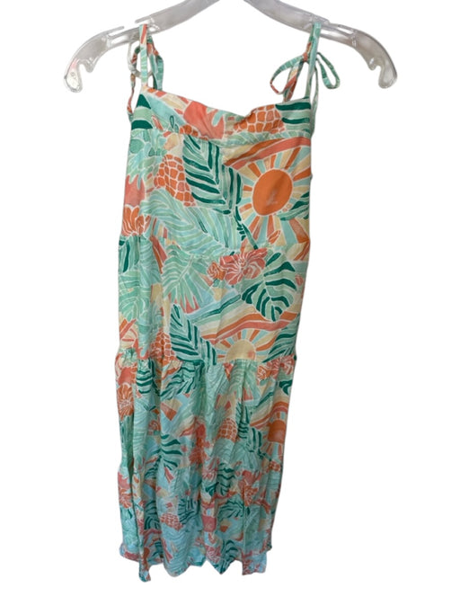 Kenny Flowers Size M Sage & Orange Rayon Tie Straps Tropical Smocked Back Dress Sage & Orange / M