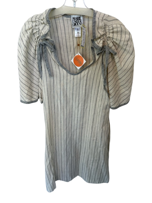 Prairie Underground Size S Cream & Black Cotton Short Sleeve Striped Bows Dress Cream & Black / S