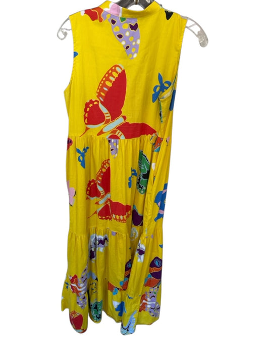 Sheridan French Size S Yellow & Blue Cotton Sleeveless Beaded Neck Maxi Dress Yellow & Blue / S
