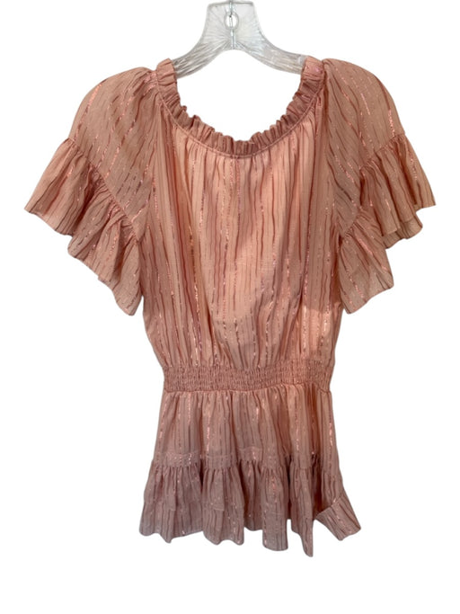 Anna Cate Size S Peach & Rose Gold Cotton Short Sleeve Striped Metallic Dress Peach & Rose Gold / S