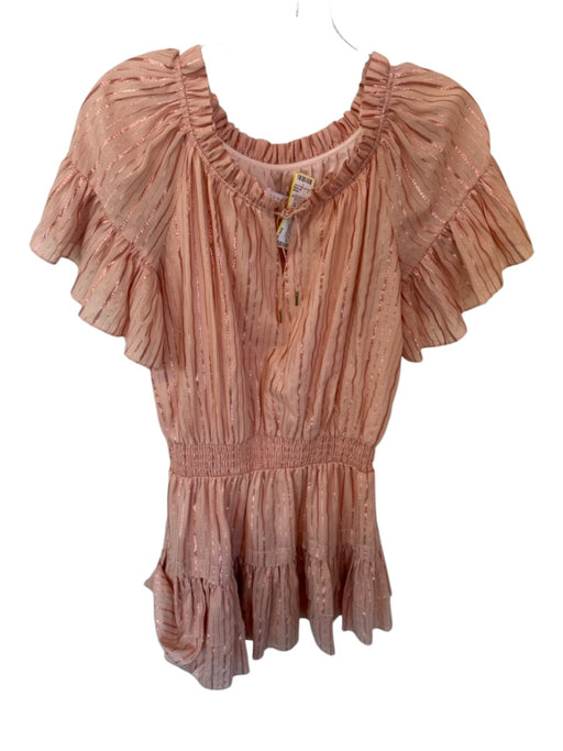 Anna Cate Size S Peach & Rose Gold Cotton Short Sleeve Striped Metallic Dress Peach & Rose Gold / S
