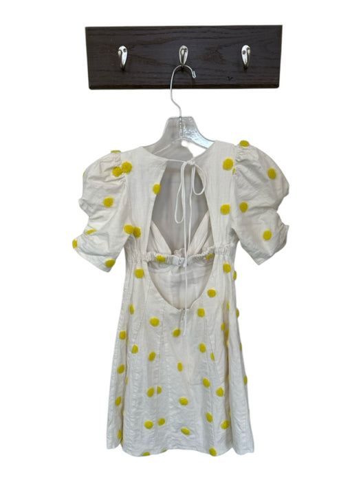 For Love & Lemons Size XS Cream & Yellow Linen Blend Puff Sleeves Dress Cream & Yellow / XS