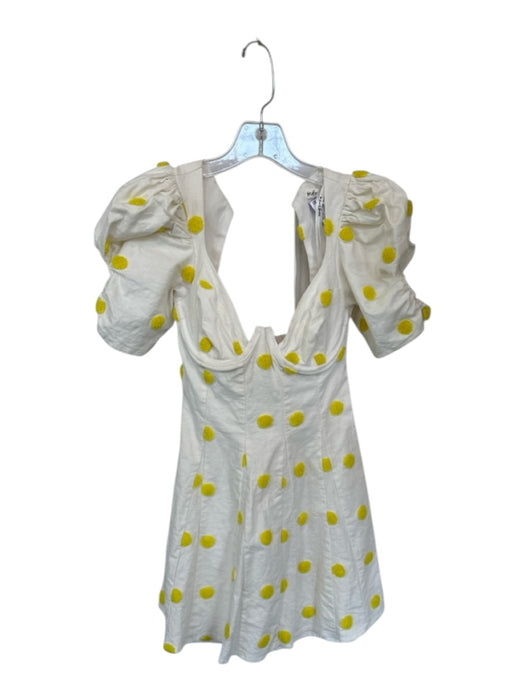 For Love & Lemons Size XS Cream & Yellow Linen Blend Puff Sleeves Dress Cream & Yellow / XS