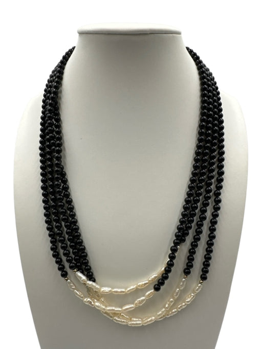 No Brand Black, White & Gold Freshwater Pearl 4 Strand Beaded Necklace Black, White & Gold