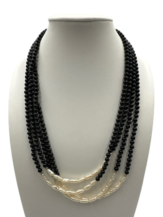 No Brand Black, White & Gold Freshwater Pearl 4 Strand Beaded Necklace Black, White & Gold