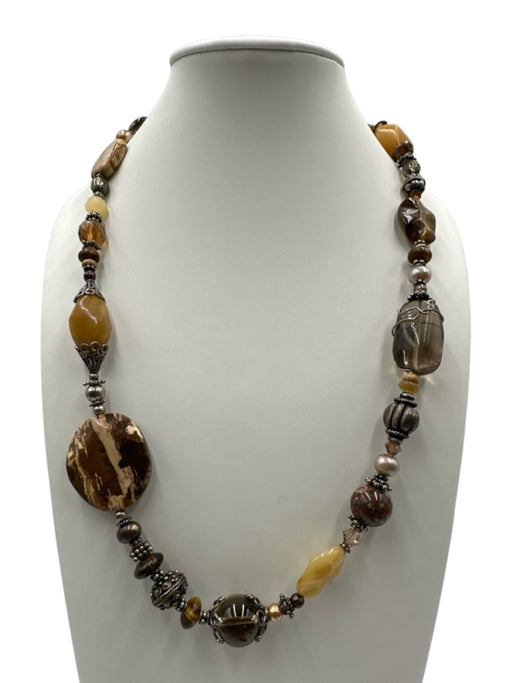 No Brand Brown, Yellow & Silver Silver Tone Metal Agate Quartz Necklace Brown, Yellow & Silver