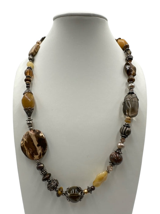 No Brand Brown, Yellow & Silver Silver Tone Metal Agate Quartz Necklace Brown, Yellow & Silver