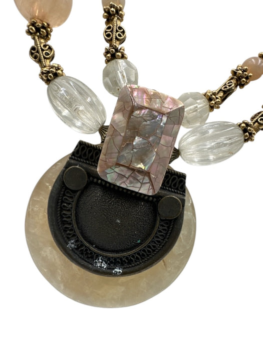 Anthony Alexander Gold, Cream & Pink Gold Tone Metal Spheres Rectangle Necklace Gold, Cream & Pink