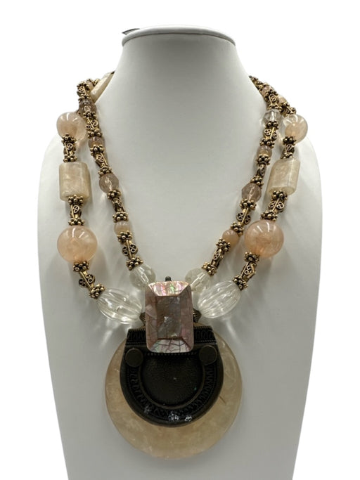 Anthony Alexander Gold, Cream & Pink Gold Tone Metal Spheres Rectangle Necklace Gold, Cream & Pink