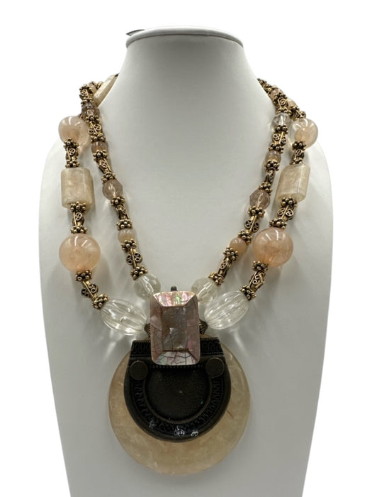 Anthony Alexander Gold, Cream & Pink Gold Tone Metal Spheres Rectangle Necklace Gold, Cream & Pink