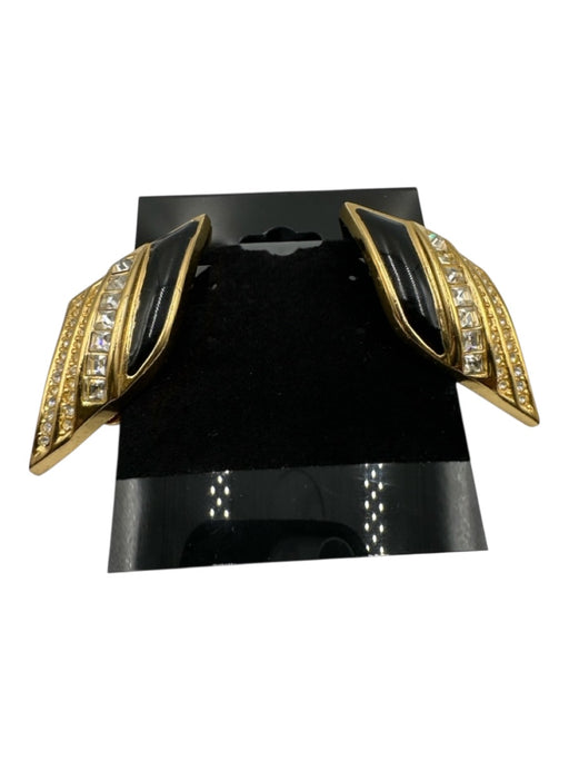 Christian Dior Gold, Clear & Black Gold Tone Metal Crystals Stud Earrings Gold, Clear & Black