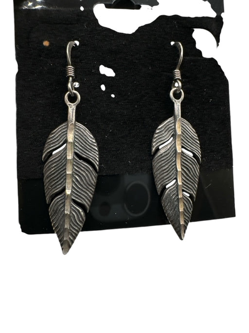 Silver Cloud Silver Sterling Silver Engraved feather drop Earrings Silver
