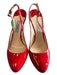 Prada Shoe Size 37 Red Patent Leather silver tone hardware Almond Toe Pumps Red / 37