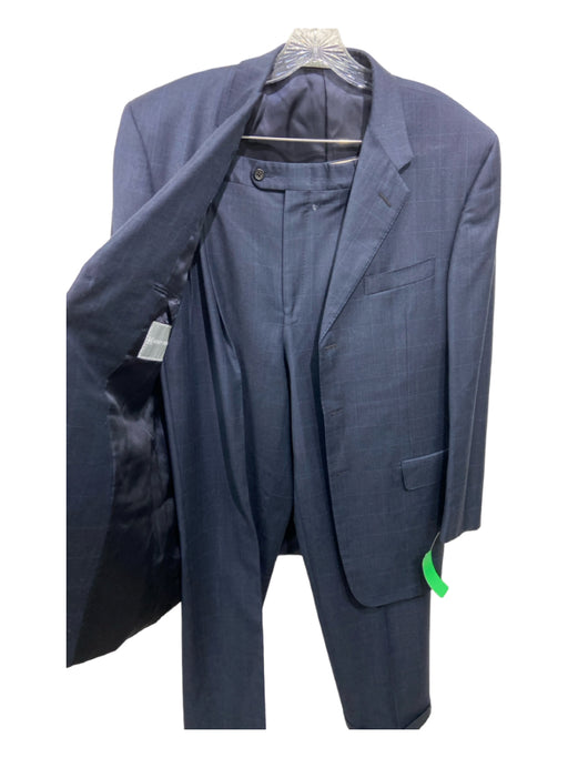 Hickey Freeman Navy & Blue Plaid 2 Button Men's Suit Est 42