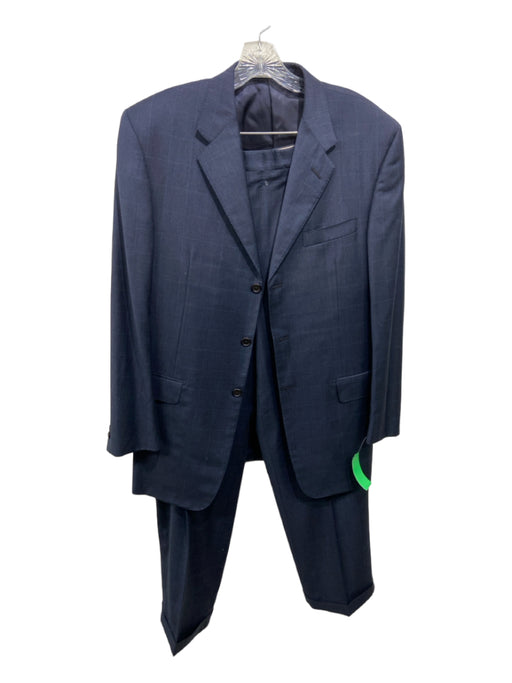 Hickey Freeman Navy & Blue Plaid 2 Button Men's Suit Est 42